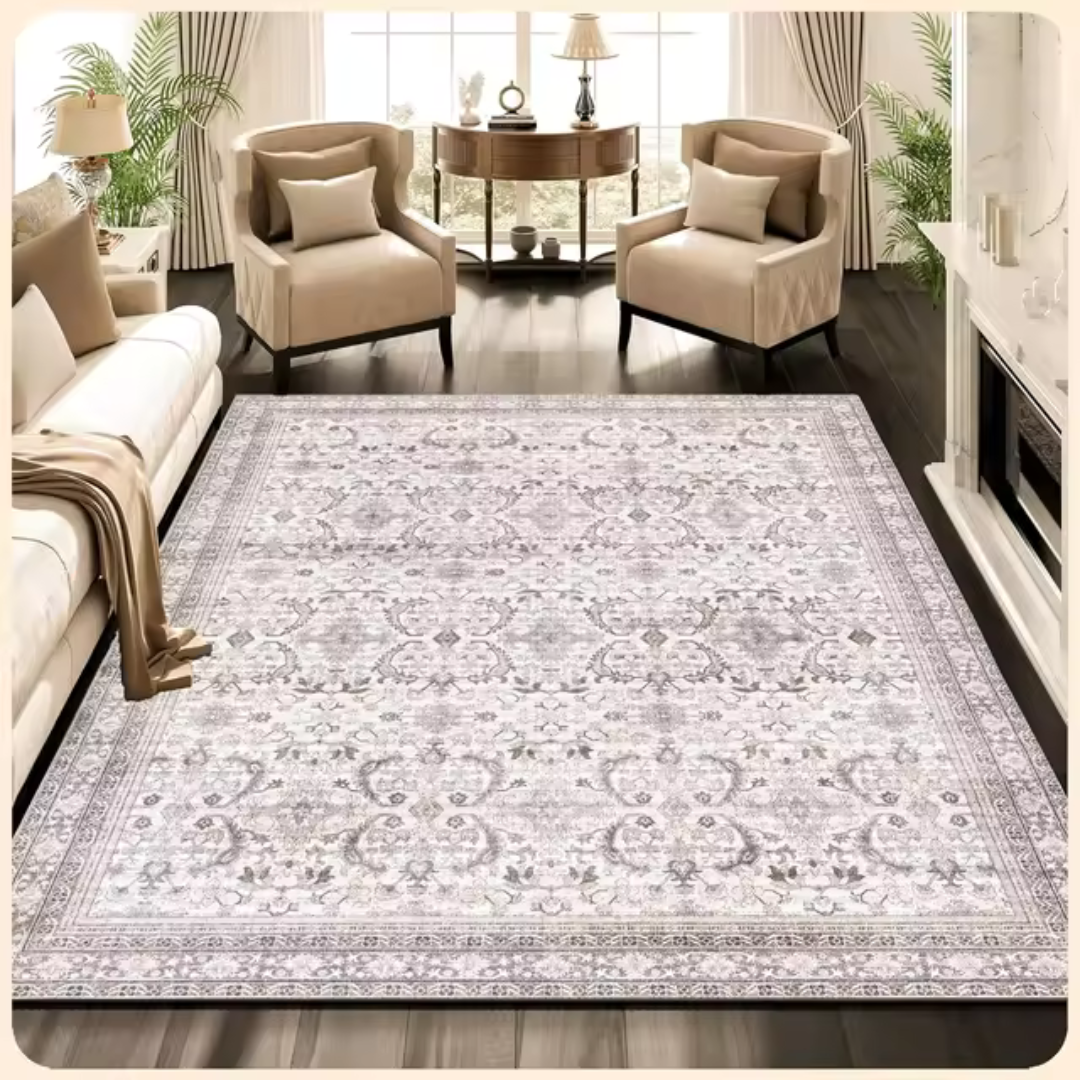 Grey Living Room Rug – Foldable Farmhouse Rug, Stain Resistant, Washable and Pet Friendly 0